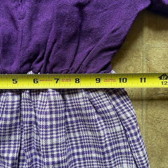 Vtg 70s Girls Purple Plaid Swing Dress Pointed Collar Mod Preppy Academia School - Picture 8 of 9